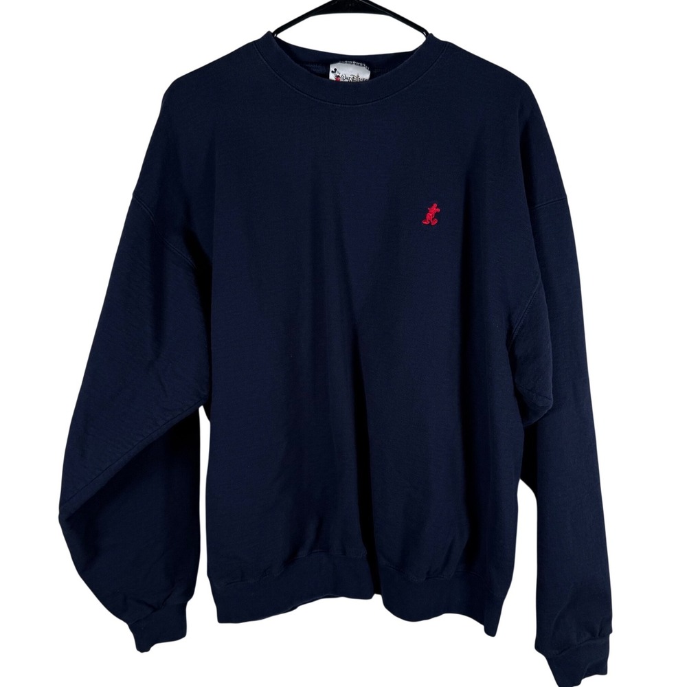 Walt‎ Disney Crewneck Heavyweight Sweatshirt L Navy Blue Embroidered USA Vtg